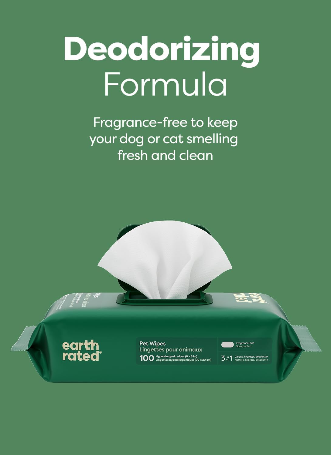 Detalle de Earth Rated Salviette ipoallergeniche per Cani – 400 pezzi, senza profumo, per zampe, corpo e sedere