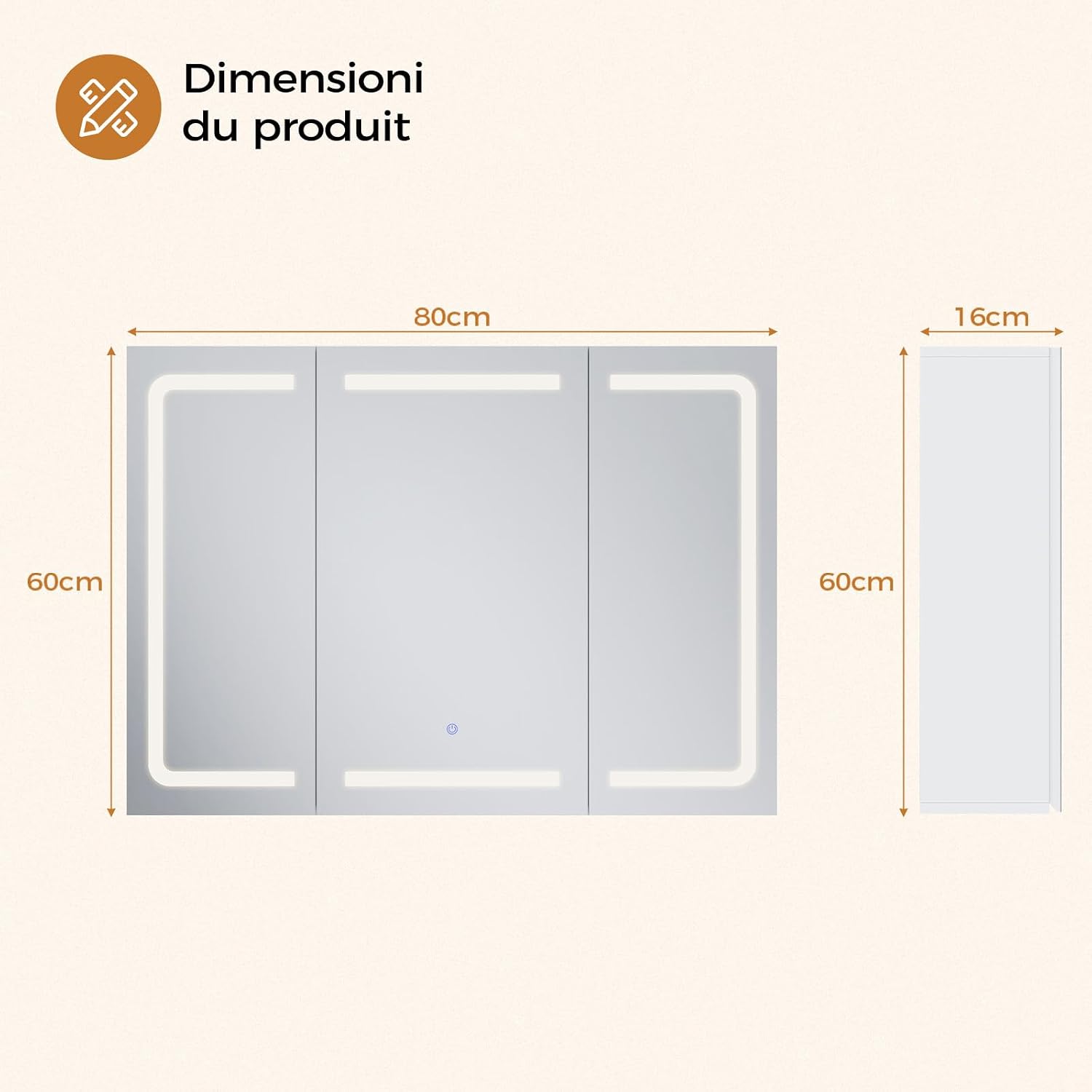 Detalle de mojiasion Specchio Bagno LED con Presa Elettrica + USB e specchi 360° (80x16x60 cm) sospeso, 3 ripiani regolabili, bianco
