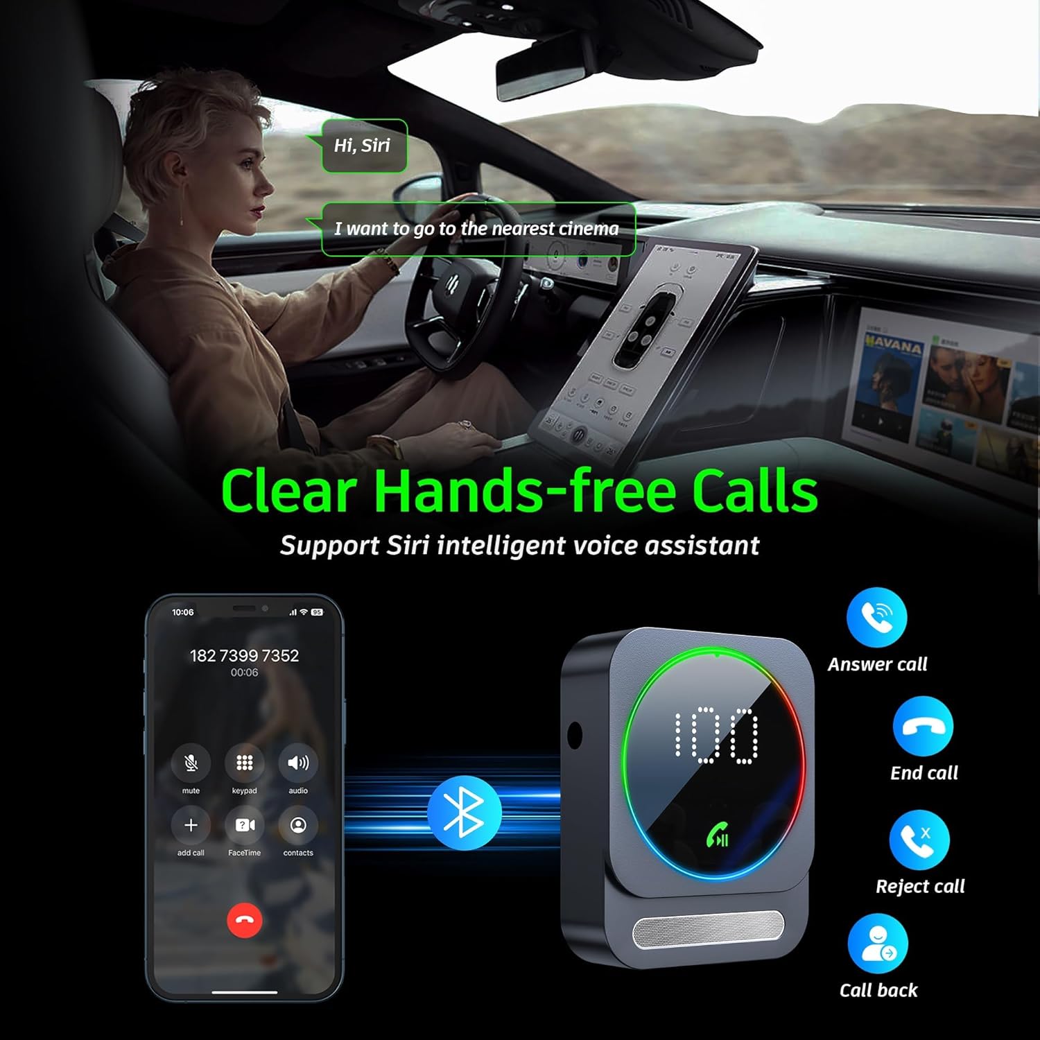 Detalle de SONRU Car Bluetooth AUX Adapter (Bluetooth 5.3) – Dual AUX outputs, hands-free calls & wireless receiver