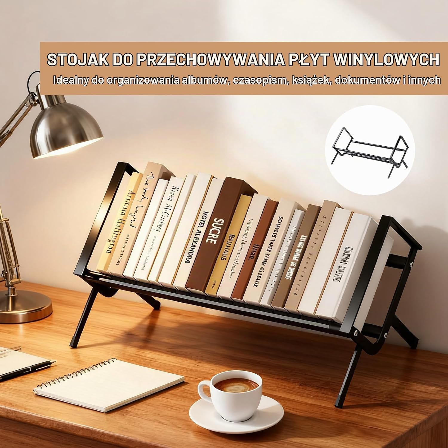 Detalle 1 de MHYMX CLDE00280 – metalowy stojak na płyty winylowe, rozsuwany 43–75 cm