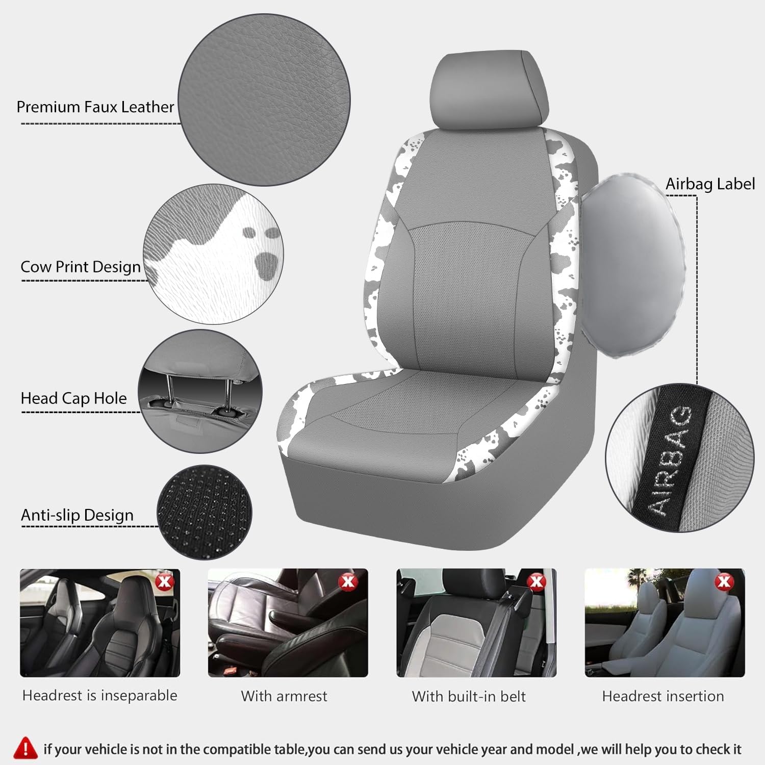 Detalle de CAR PASS Cow Print Car Seat Covers Universal SUV Set
