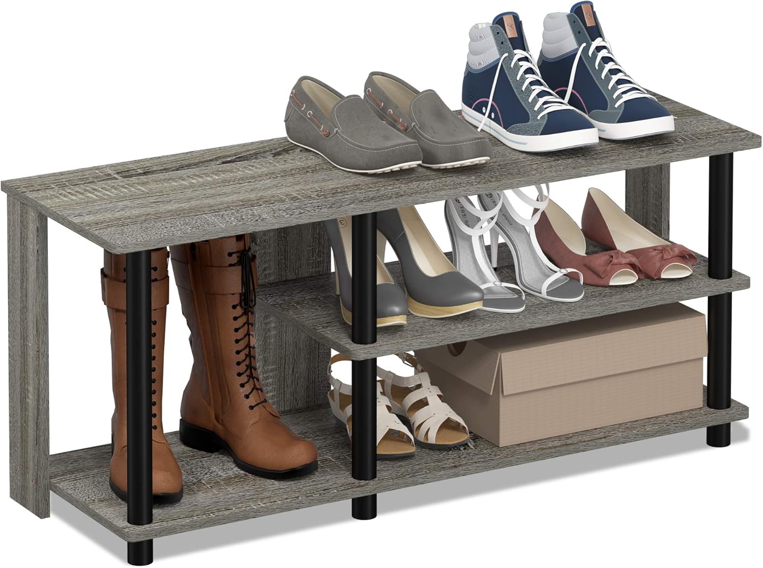 Thumbnail 3 de Furinno Zapatero Grigio Rovere Francese, 3 niveles
