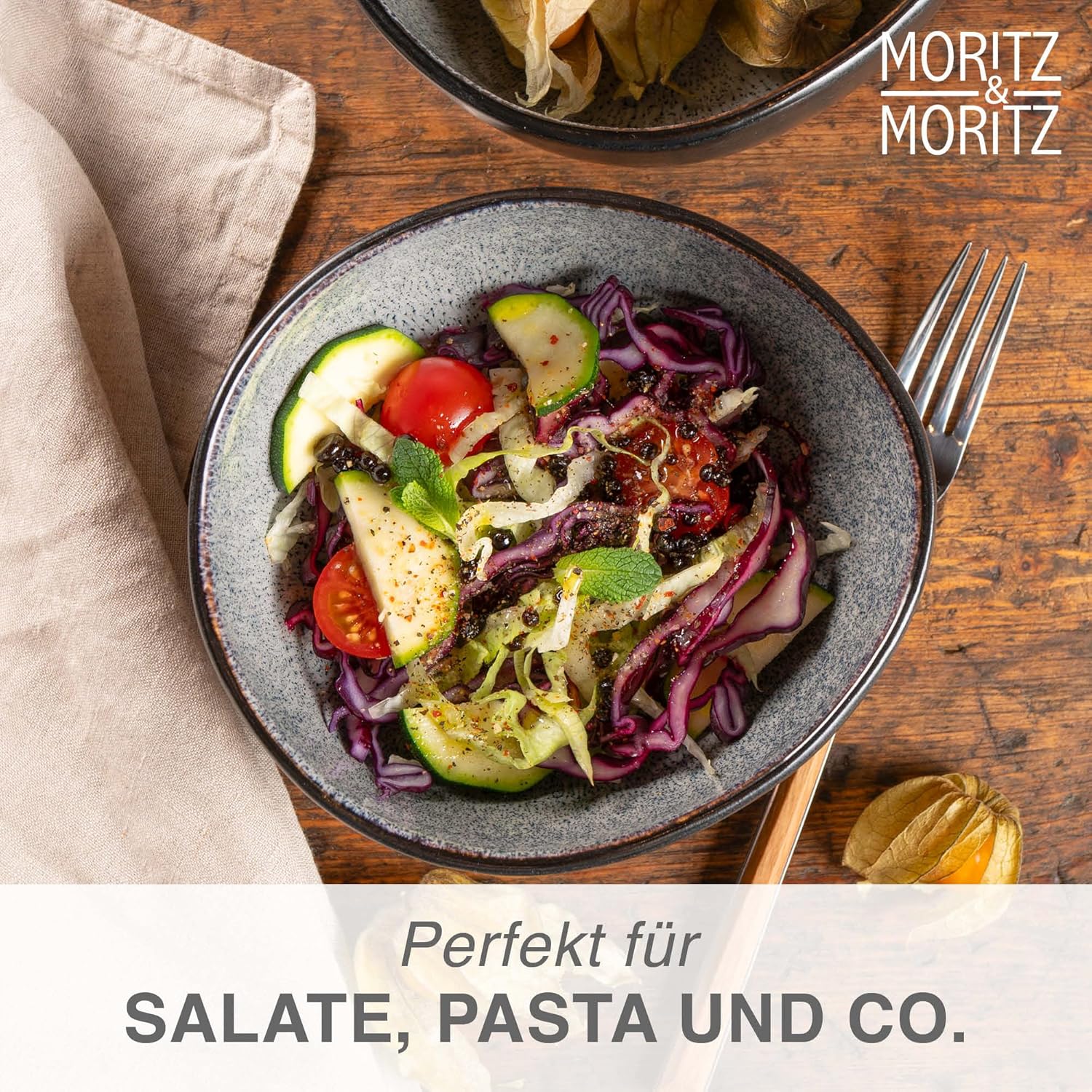 Detalle de Moritz & Moritz ORGANIC Müslischalen Set 6-teilig Grau – Steingut-Schalen mit Farbverlauf, ca. 500 ml