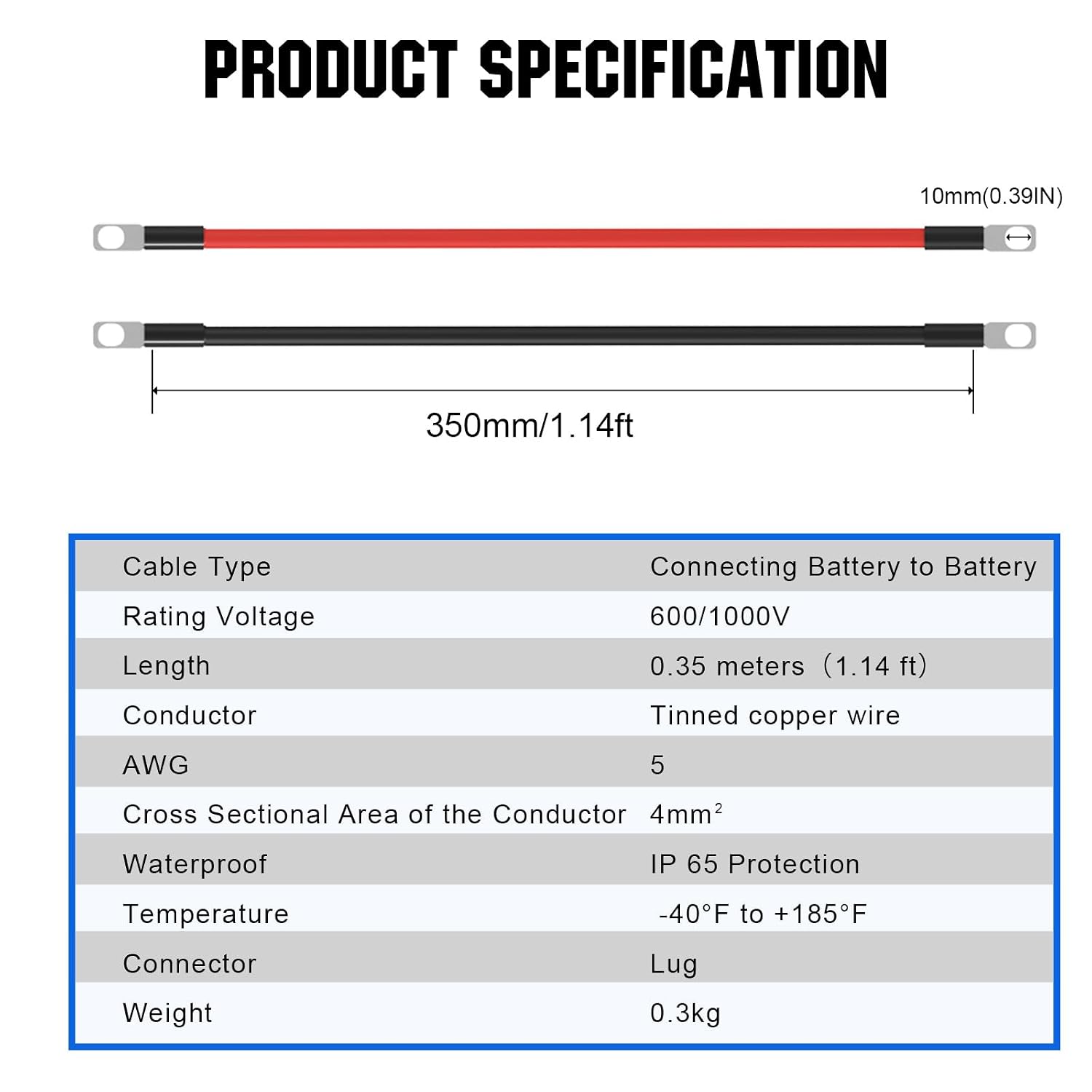 Thumbnail 1 de DCHOUSE 2 pezzi cavi batteria M8 30 cm — 35 mm², occhielli 6 mm, cablaggio affidabile per batteria auto e impianti solari