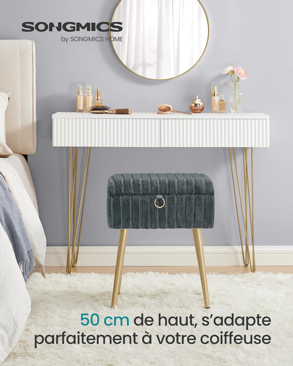 Thumbnail 2 de SONGMICS Tabouret de Coiffeuse LOM505GZ02 Gris
