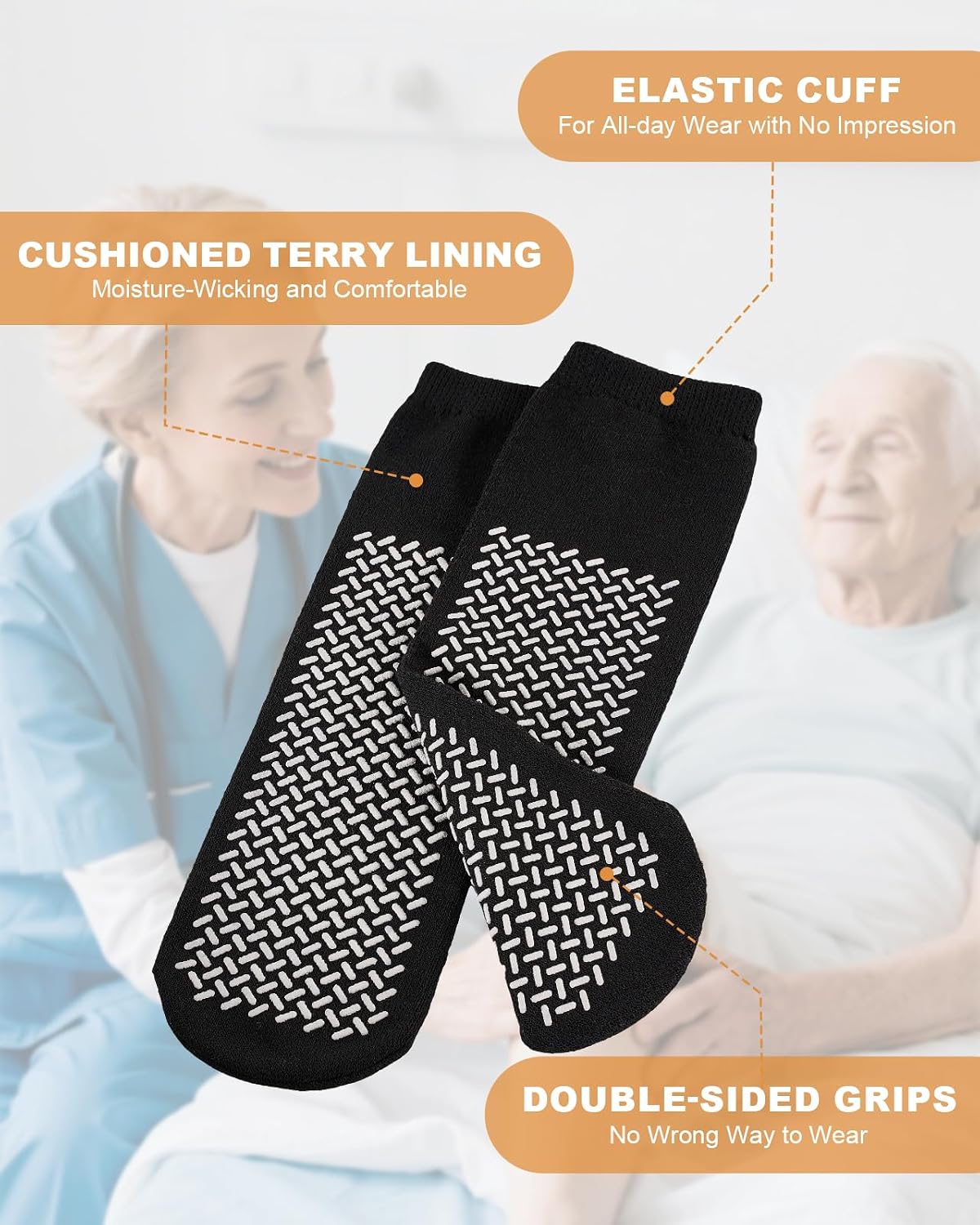 Thumbnail 2 de SukModen Double Tread Non Slip Hospital Socks – 3 Pairs, Extra Large, Falls Prevention for Men and Women