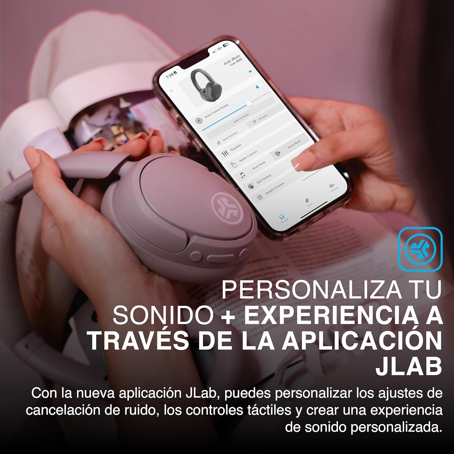 Detalle 2 de JLab JBuds Lux ANC Auriculares Bluetooth Malva - 70 Horas