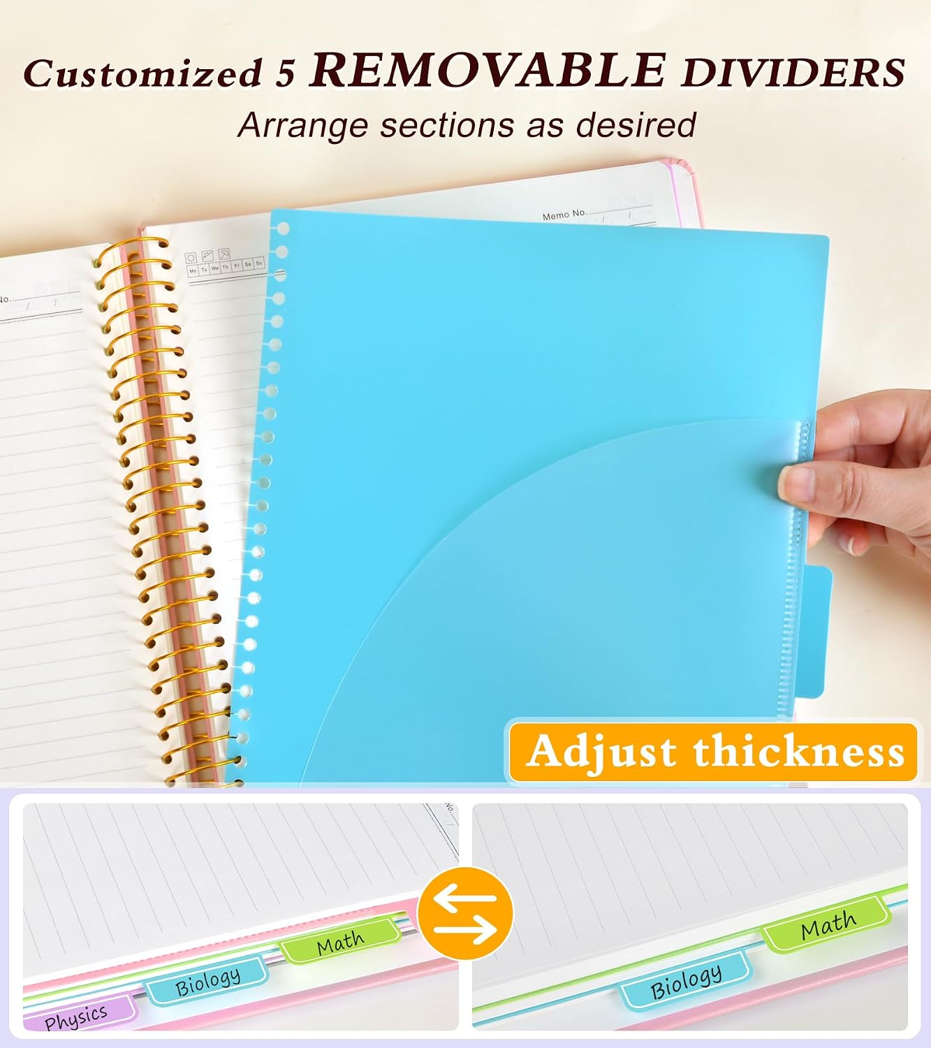 Detalle de JASLEKO 5-Subject College-Ruled Notebook, 240 Pages, Removable Pocket Dividers
