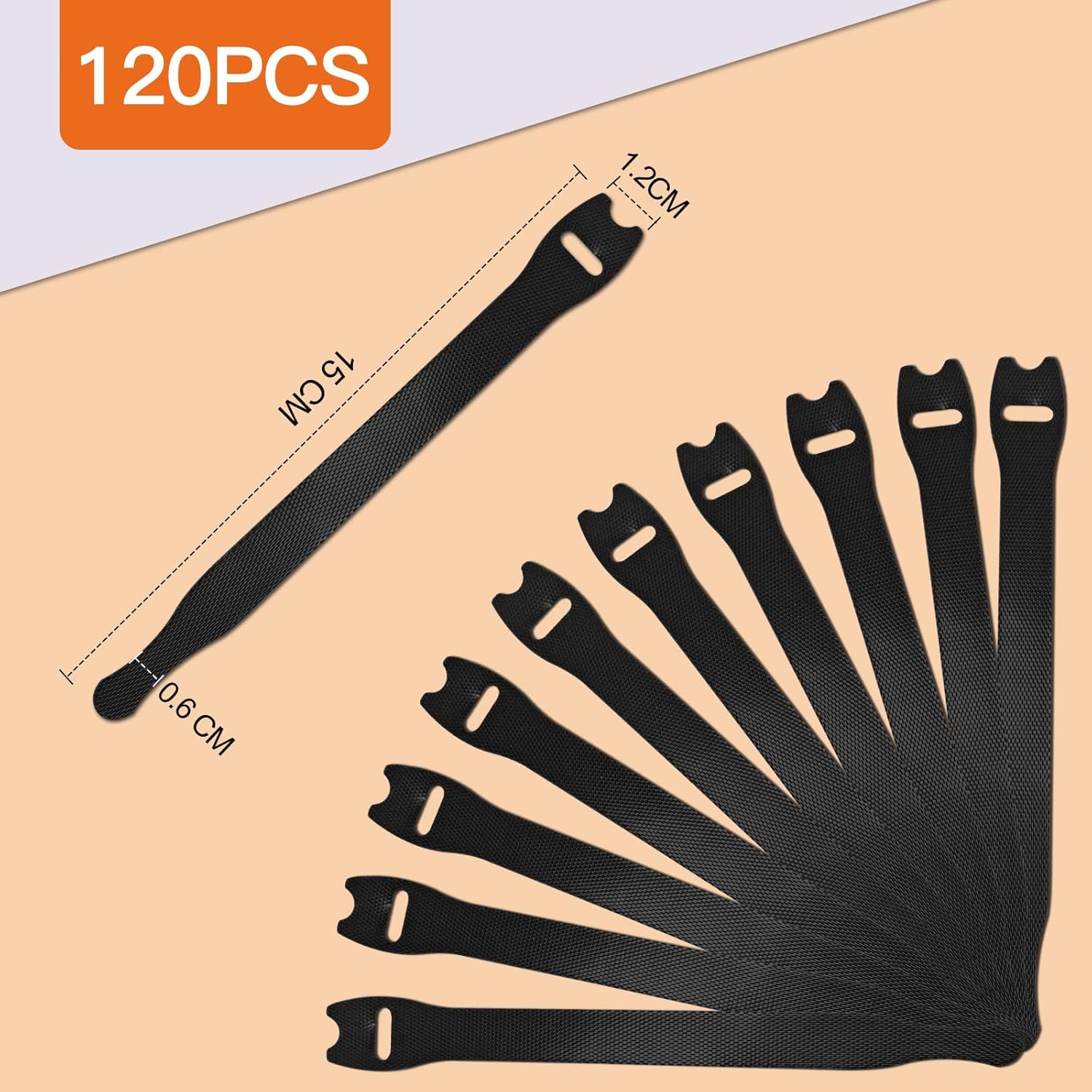 Thumbnail 2 de Zivacate 120 wiederverwendbare Kabelbinder aus Nylon (Klettband) für Kabelmanagement – Schwarz
