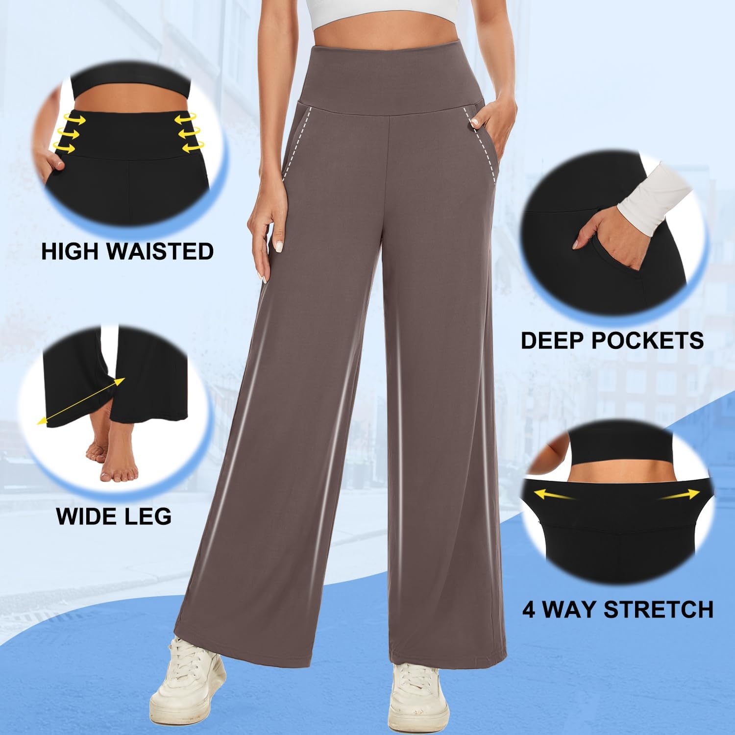 Detalle 2 de NEW YOUNG 3-Pack Wide-Leg Yoga Pants with Pockets, High Waist and 4-Way Stretch