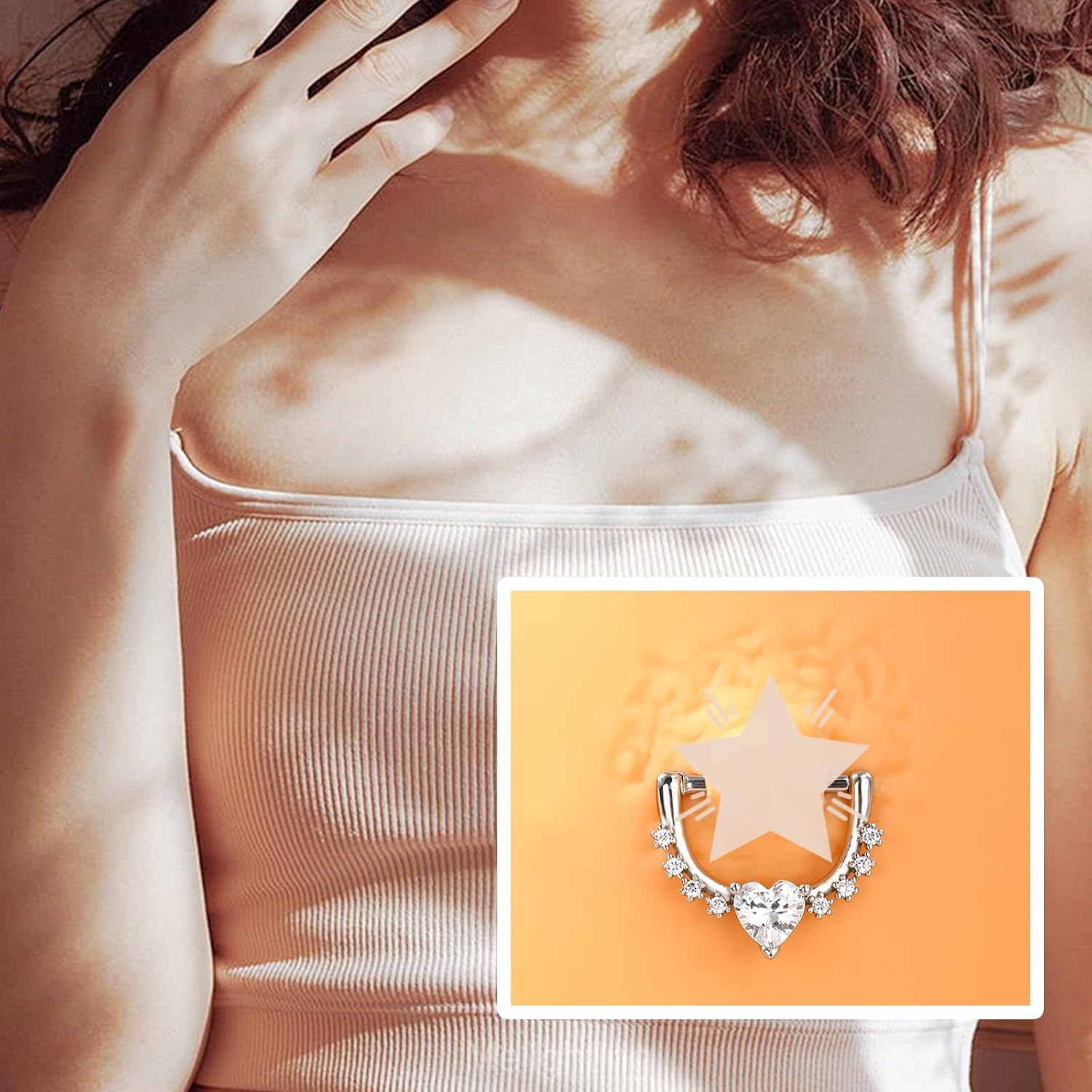 Detalle 2 de Melighting piercing capezzolo cuore zirconia 14G 14mm