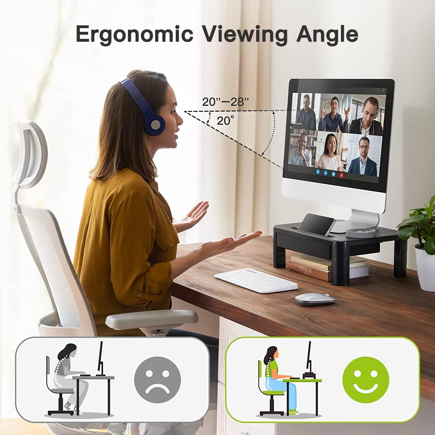 Thumbnail 5 de LORYERGO Monitor Stand for Desk – Height Adjustable with Drawer