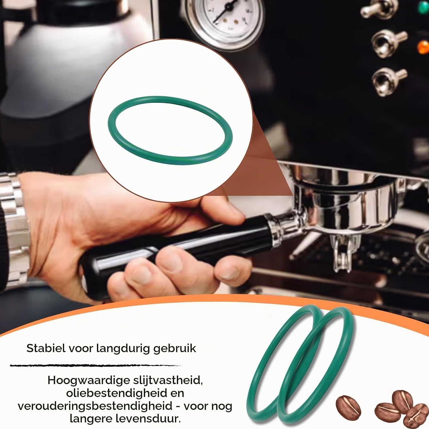 Detalle 2 de OstayOne O-ringen voor Quick Mill-zetgroep, 2 stuks, groen