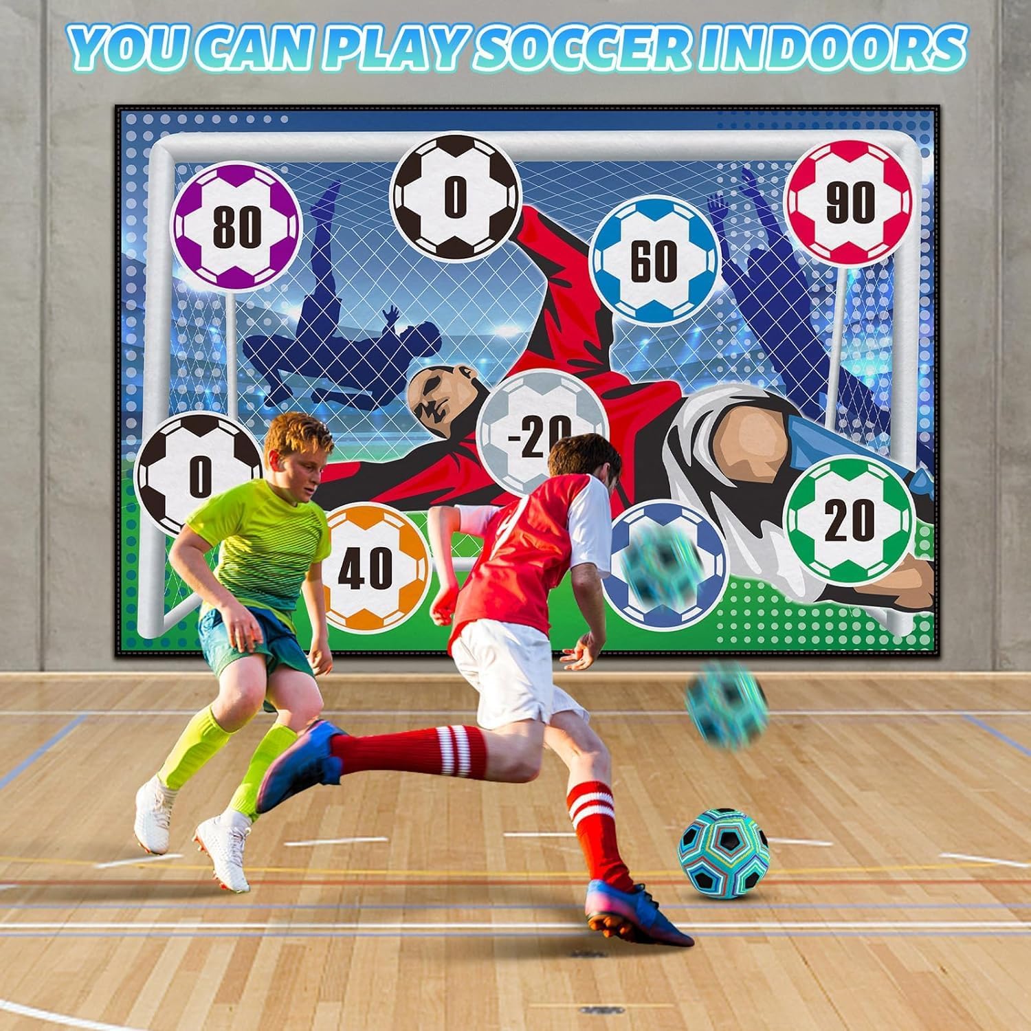 Thumbnail 1 de Kids 2-in-1 Soccer Ball & Sandbag Throwing Game Set with Velcro Balls and Foldable Flannel Goals
