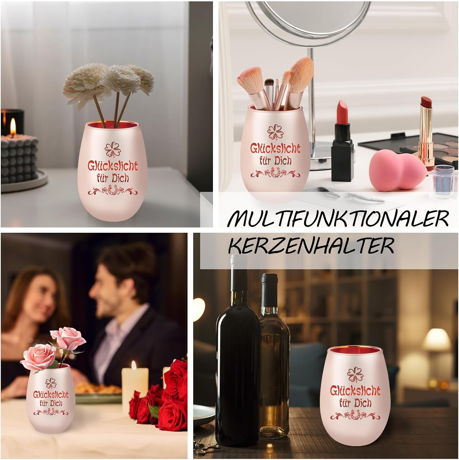 Thumbnail 3 de HOWAB Rosa Windlicht Glas mit Gravur Glückslicht