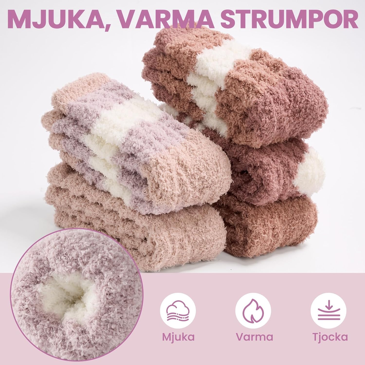 Detalle 1 de SockWaddles fluffiga strumpor för kvinnor, 5 par sängstrumpor med stretchig mudd