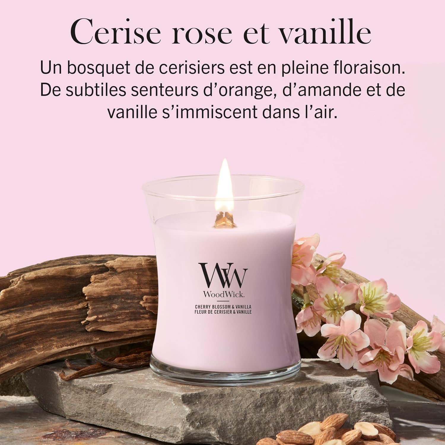 Detalle 2 de WoodWick Bougie Moyenne Fleur de Cerisier & Vanille – Cadeau élégant pour femme