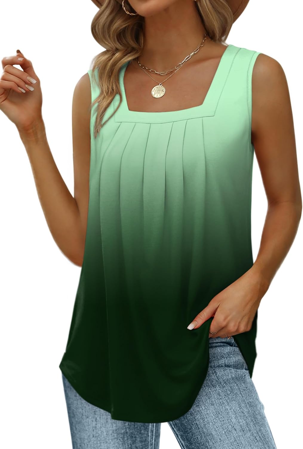 Thumbnail 6 de Saloogoe Summer Tank Tops for Women — Loose Fit Pleated Square Neck Sleeveless Top