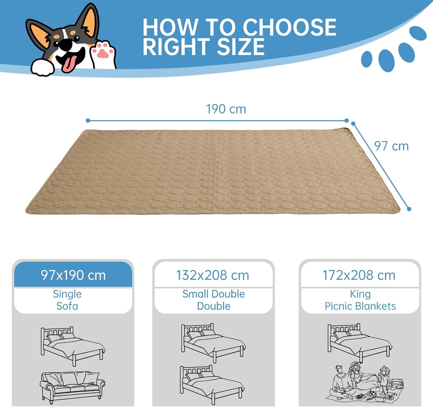 Thumbnail 4 de Guchuang Waterproof Dog Blanket (97×190 cm) – Anti-slip, washable sofa and bed cover in khaki