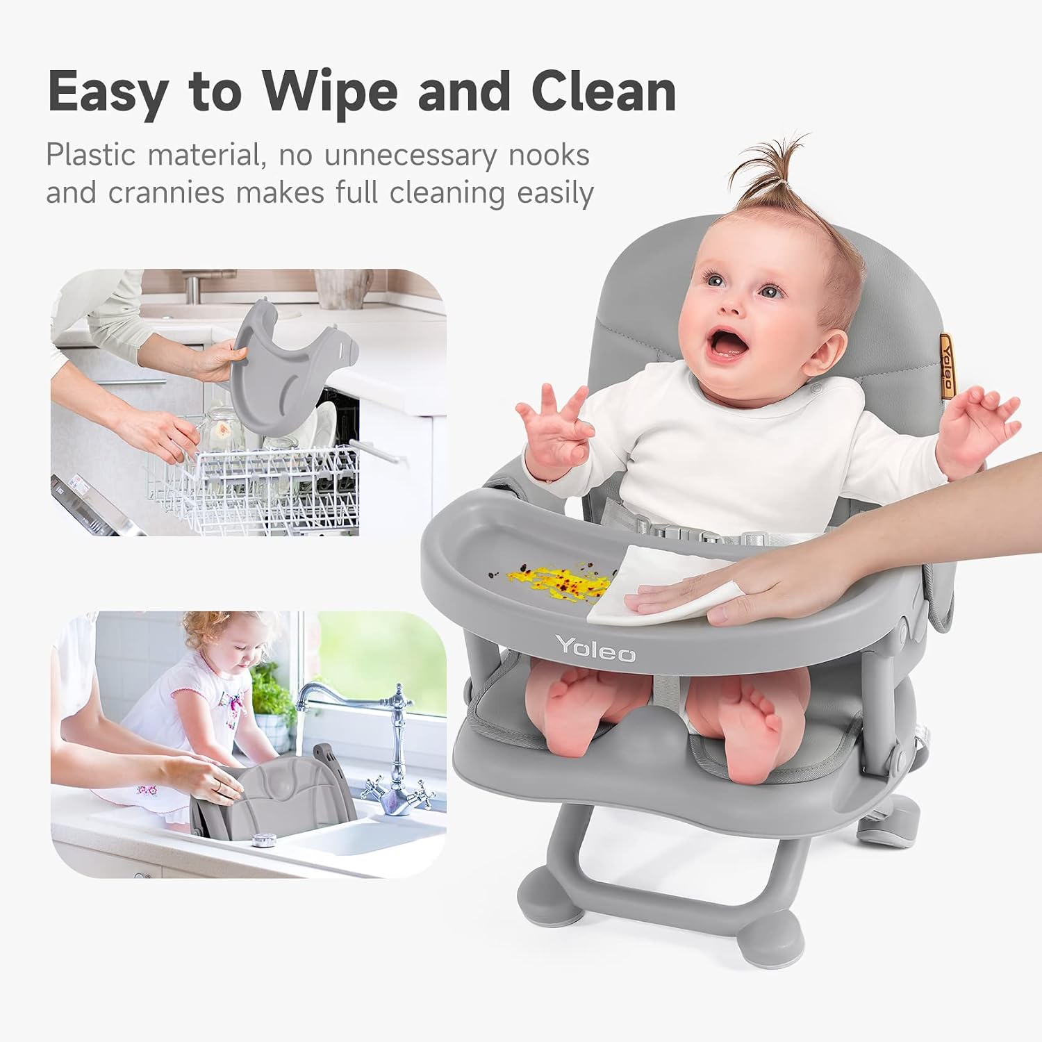 Detalle de YOLEO Foldable Booster Seat with 4 Heights, Removable Tray and PU Cushion