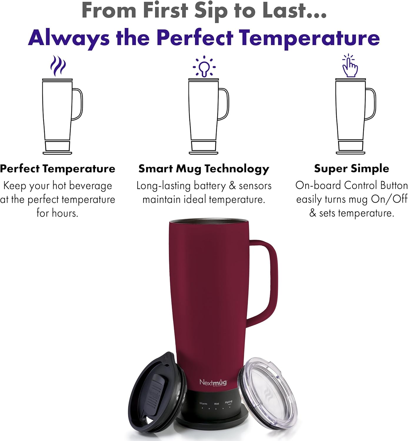 Thumbnail 1 de Nextmug Ultra - Temperature-Controlled, Self-Heating Travel Mug (Burgundy, 24 oz.)