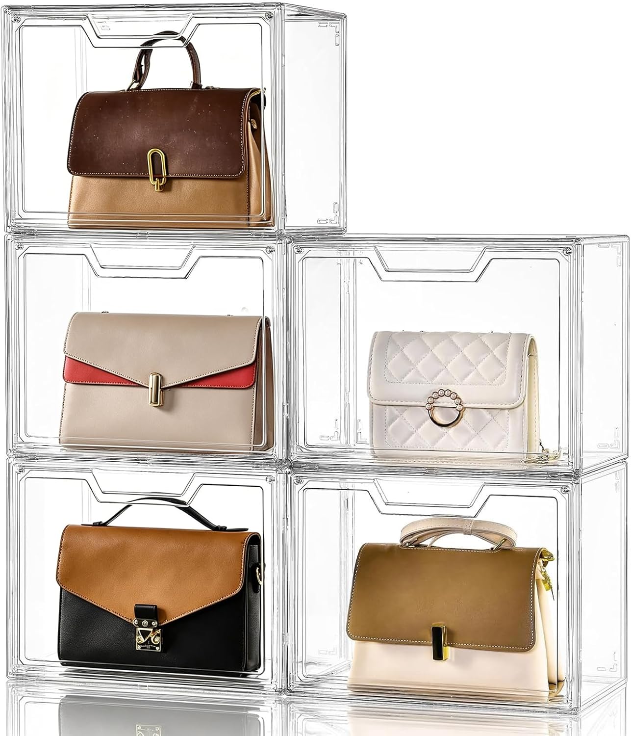 Detalle de Clear acrylic purse organizer with magnetic door, 5-pack