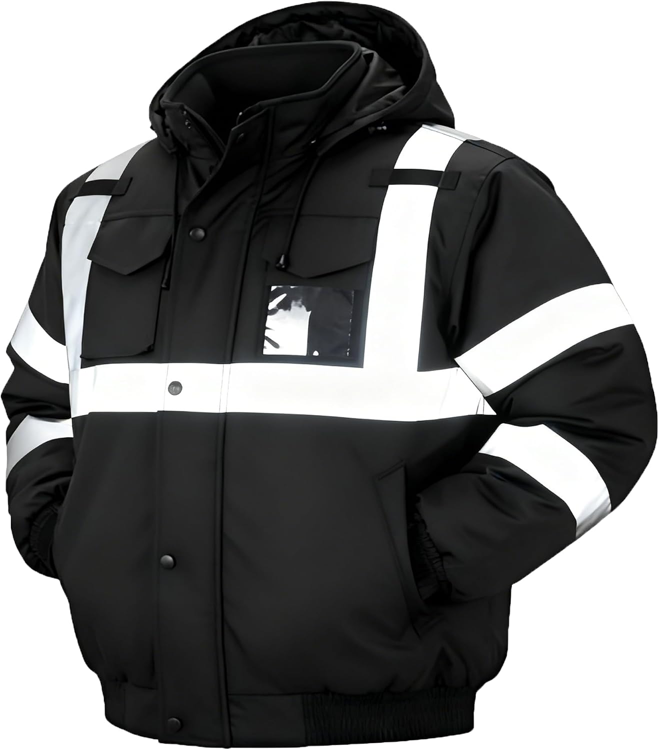 Detalle de sesafety High-Visibility Class 3 Waterproof Bomber Jacket with Reflective Strips