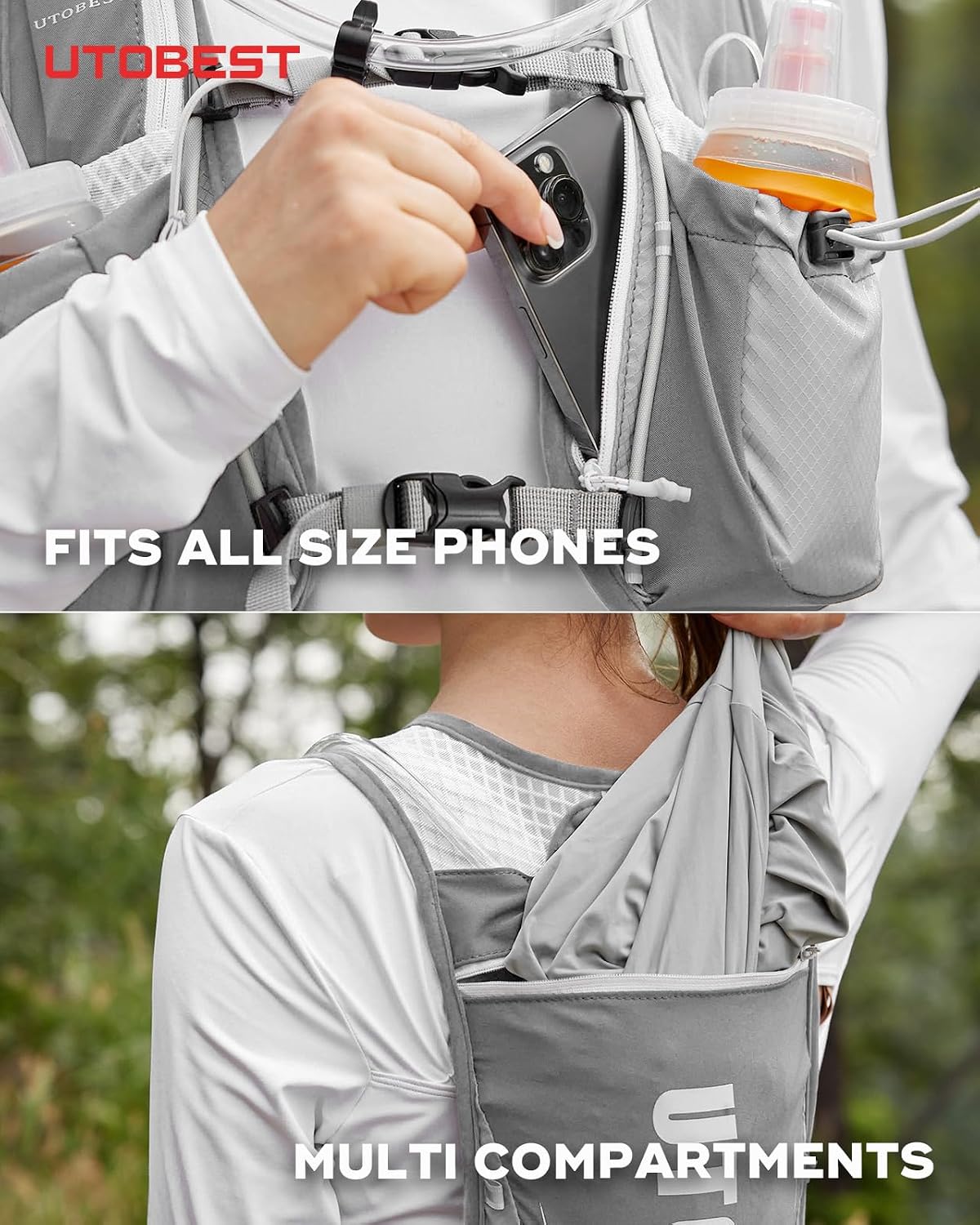 Detalle de UTOBEST Trinkrucksack 5L als Laufweste mit Blasenfach für 1,5 l