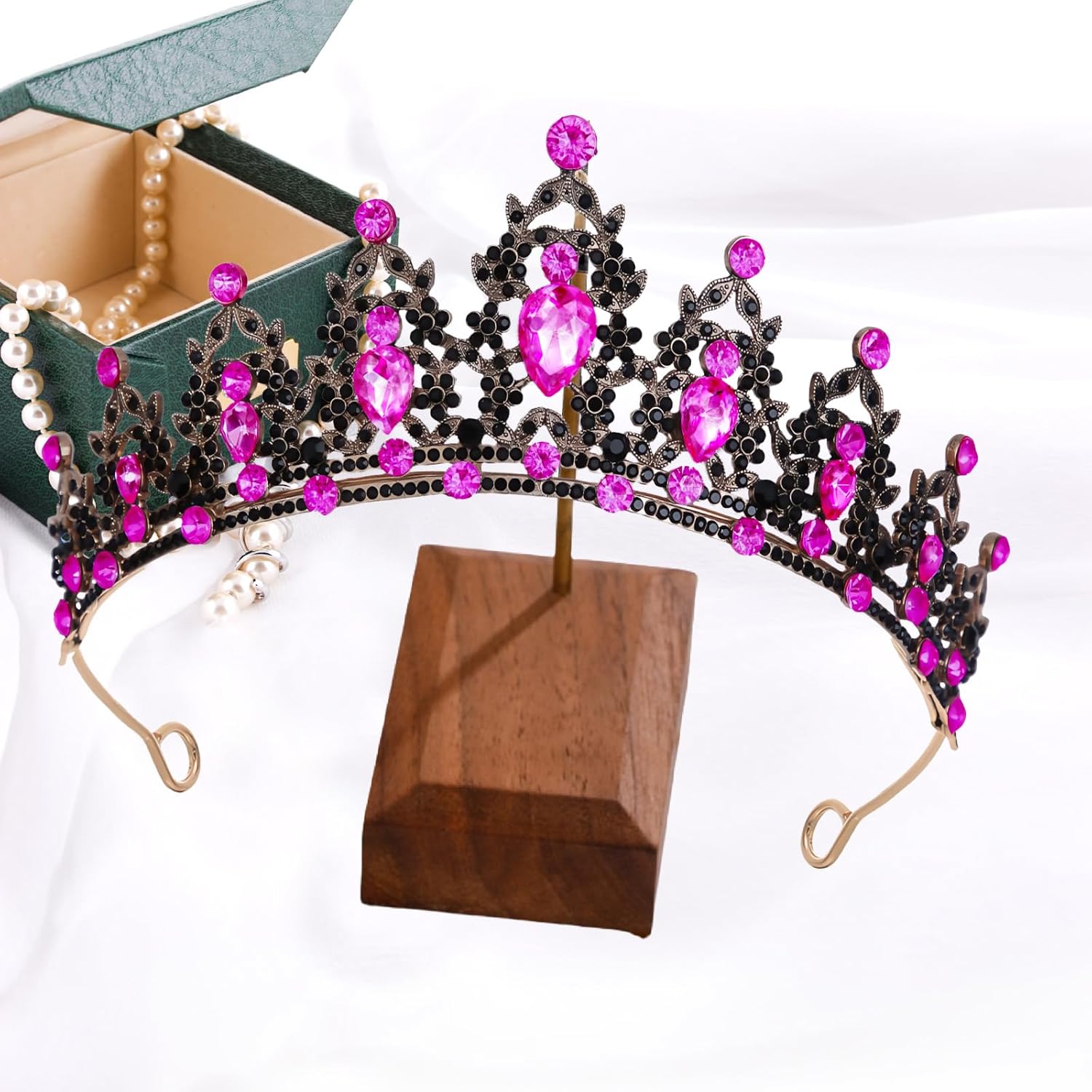 Detalle de Kristalltiara für Mädchen – Hochzeit Stirnband Krone, Schwarz & Rosenrot, ca. 15×12×6 cm, ca. 88 g