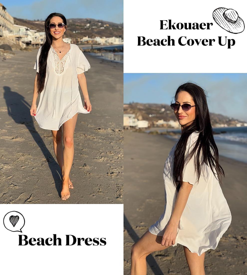 Detalle de Ekouaer Beach Cover Up V-Neck S-XXL