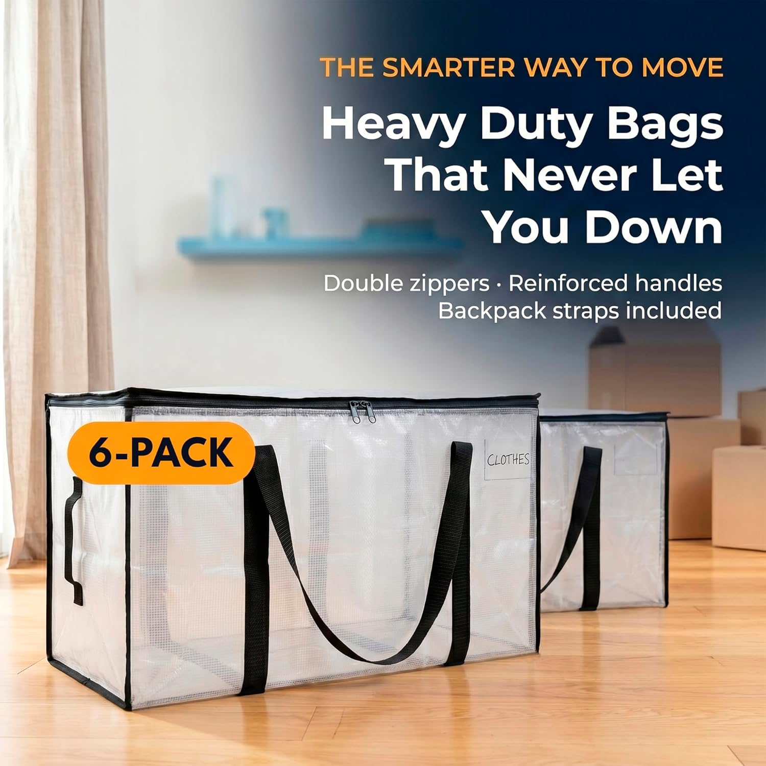 Thumbnail 1 de ClearSpace Oversized Moving Bags (Large, 6-Pack) with Backpack Straps, Zippers & Handles