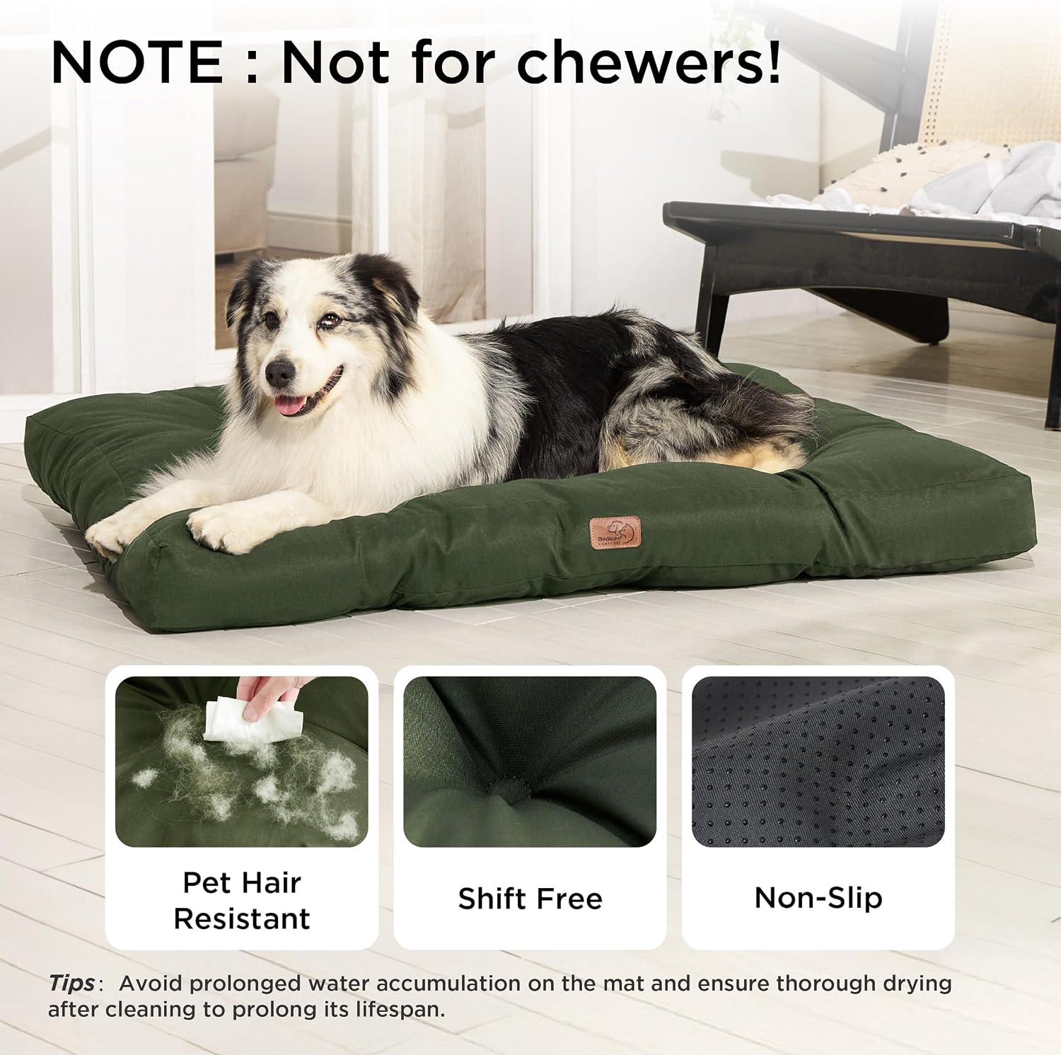 Detalle de Bedsure Washable Dog Bed Extra Large (111x89x9cm) – Oxford Fabric XL Crate Mattress in Green