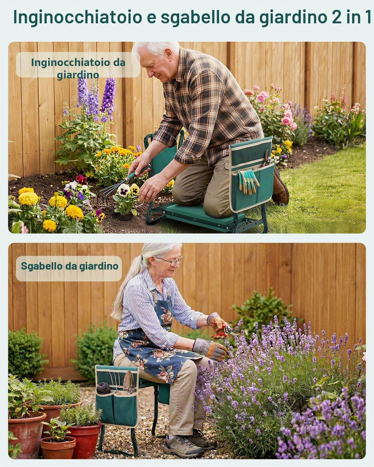 Detalle de Ohuhu Inginocchiatoio da Giardino e Sedile 2-in-1: seduta comoda, pratiche tasche e comfort EVA
