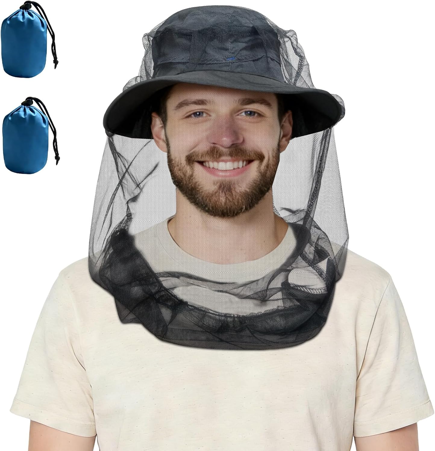 Detalle de DIZKOUZ 2 Pack(Adult) Mosquito Head Net, 620-Hole Mesh, Black Polyester