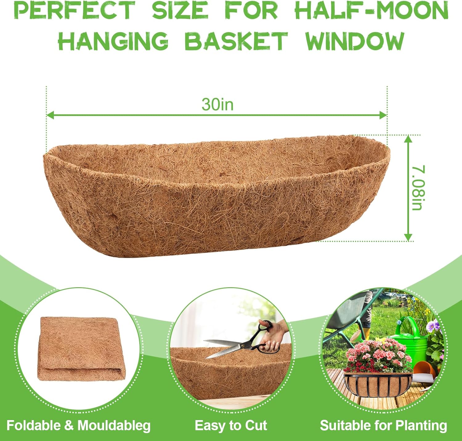 Thumbnail 1 de Riare 4Pcs Trough Coco Coir Liners 30Inch – Natural Coco Fibre Pot Liners (4-Pack)