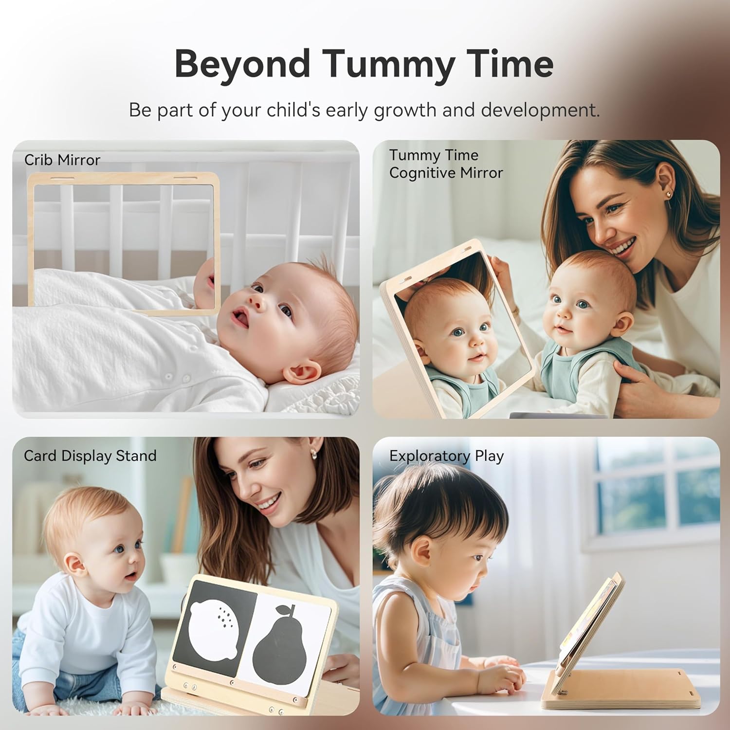 Thumbnail 2 de IEATFO Tummy Time Play Set: Adjustable Mirror, Double-Sided Cards & Montessori-Style Stand