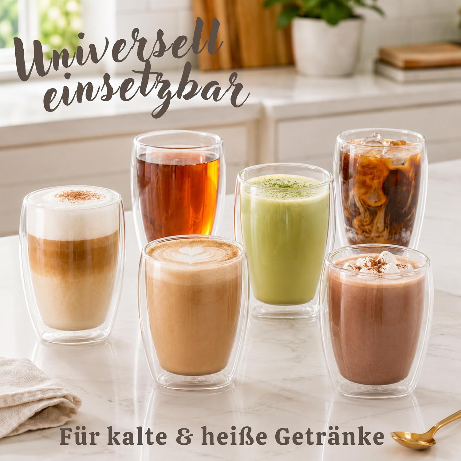 Detalle 2 de LAPRESO® Latte Macchiato Gläser doppelwandig (6er-Set, 350 ml) aus Borosilikatglas – Thermo-Cup Design