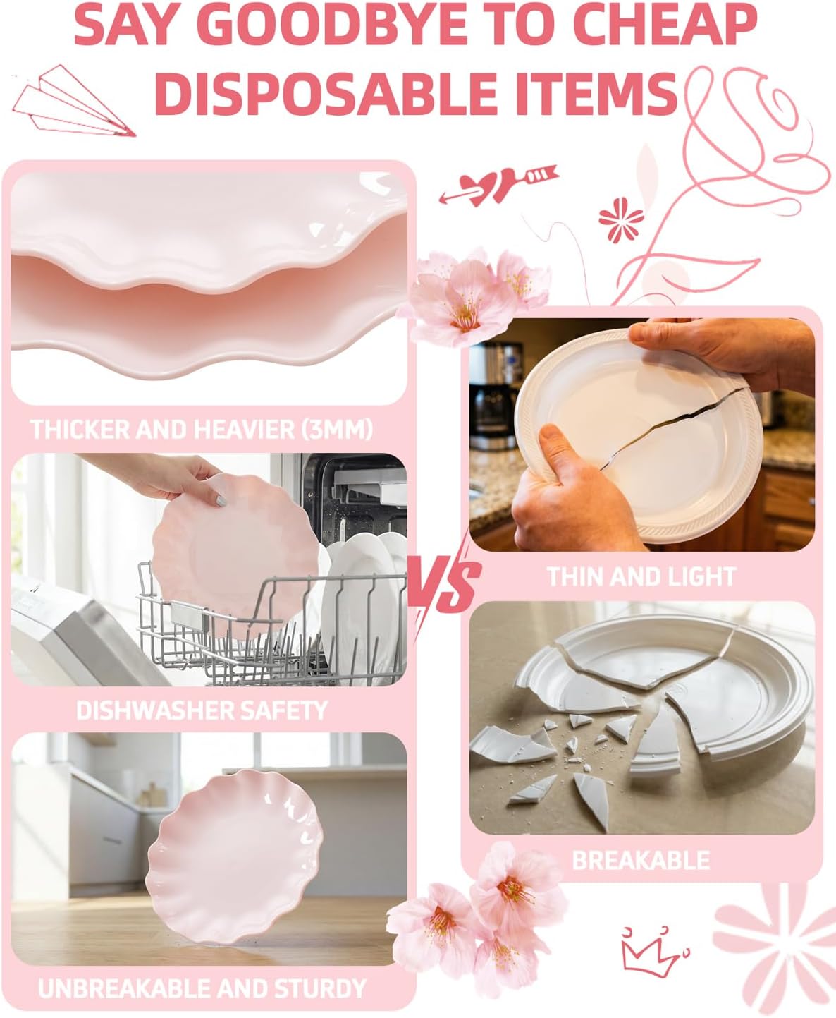 Thumbnail 5 de LIYH Pink Scalloped Party Plates 24 pcs 🍽