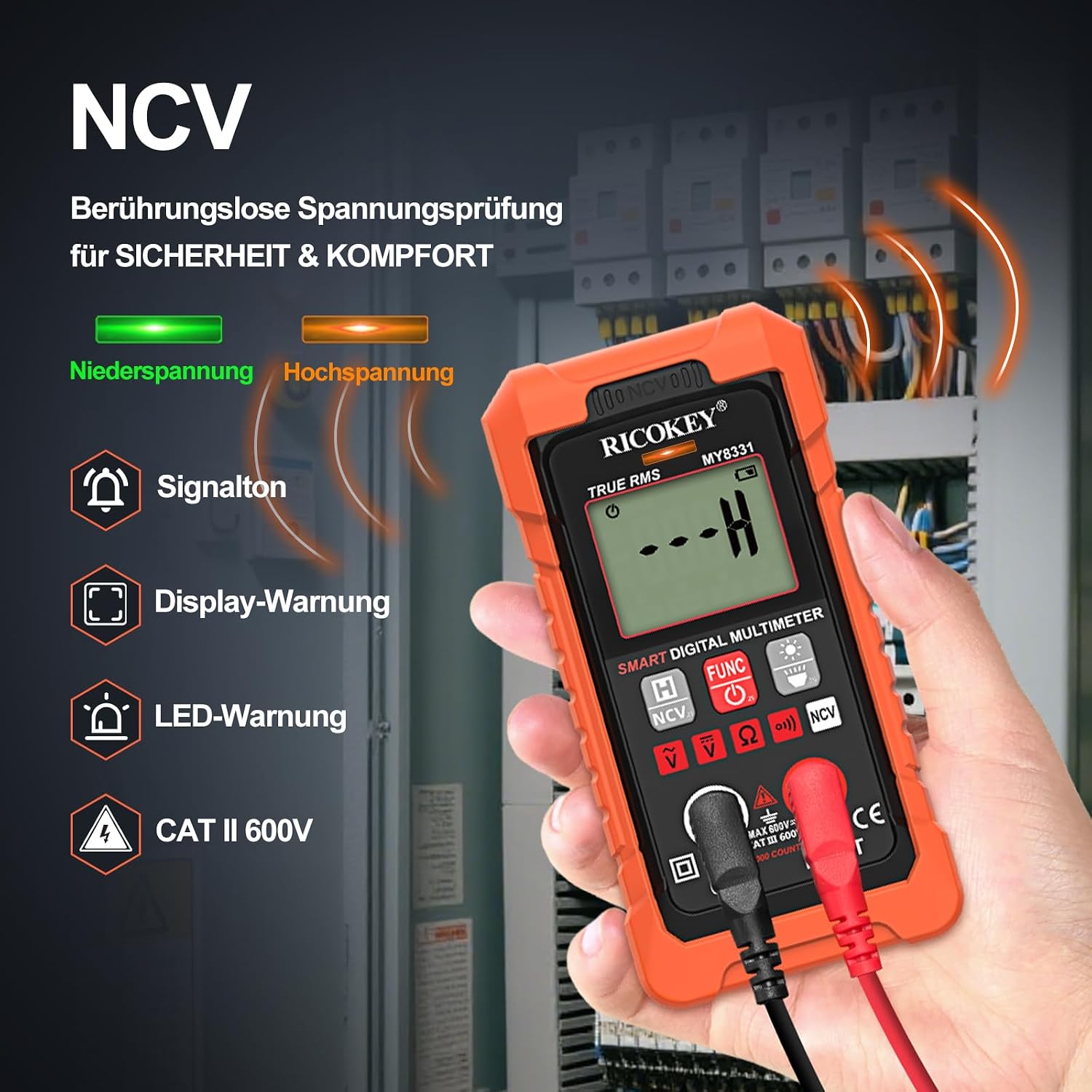 Detalle 2 de Digitales Multimeter KFZ/Haushalt mit NCV-Spannungsprüfung – 4000 Zähler, Auto-Range & Durchgang