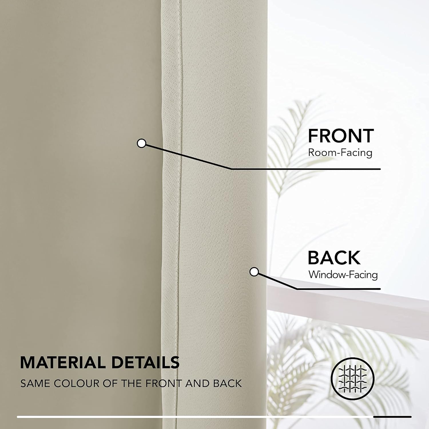 Detalle de Deconovo Tende Oscuranti per Interni con Fettuccia – 2 Pannelli 140x260 cm Beige Chiaro, OEKO-TEX (3 Modi di Montaggio)