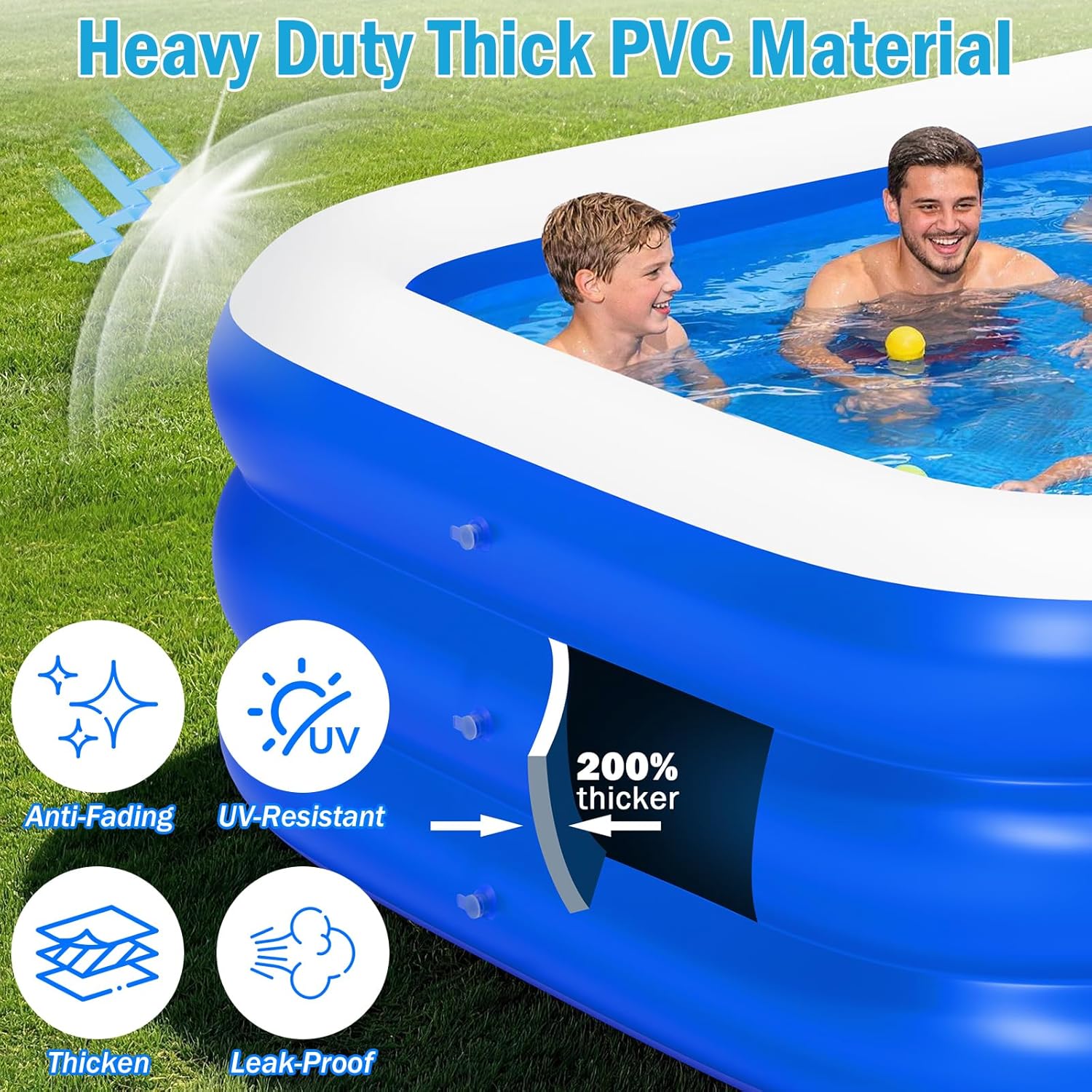 Detalle de Extra Large Inflatable Pool for Adults (180" x 76" x 22") with Pump – Oversized Backyard Splash