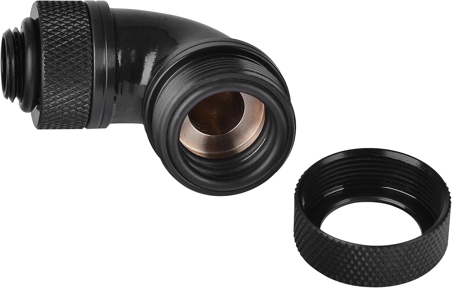 Detalle de Thermaltake Pacific G1/4 PETG Tube 45°-Kurve, 16 mm Außendurchmesser – Chrom
