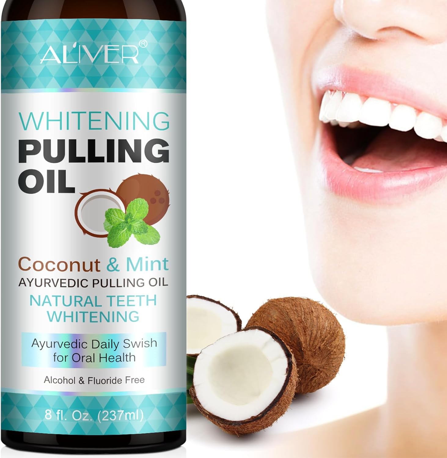 Thumbnail 2 de Bain de bouche huile de noix de coco avec gratte-langue Mint Oil Pulling (lot de 1, 237 ml)