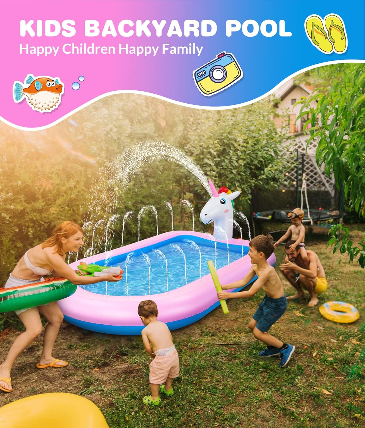 Thumbnail 5 de COOLJOYA Inflatable Pool: Unicorn Splash Sprayer 3-in-1 Paddling Pool for Kids