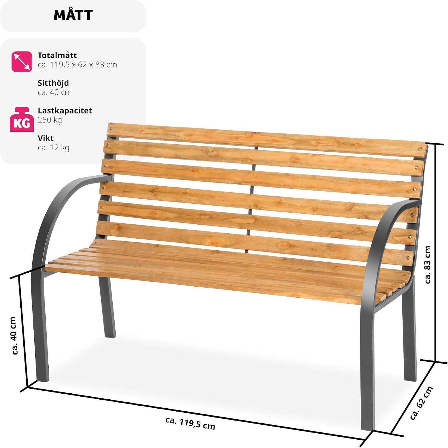 Detalle de tectake Michaela 401425-SE trädgårdsbänk, 2-sits i lackad kinagran