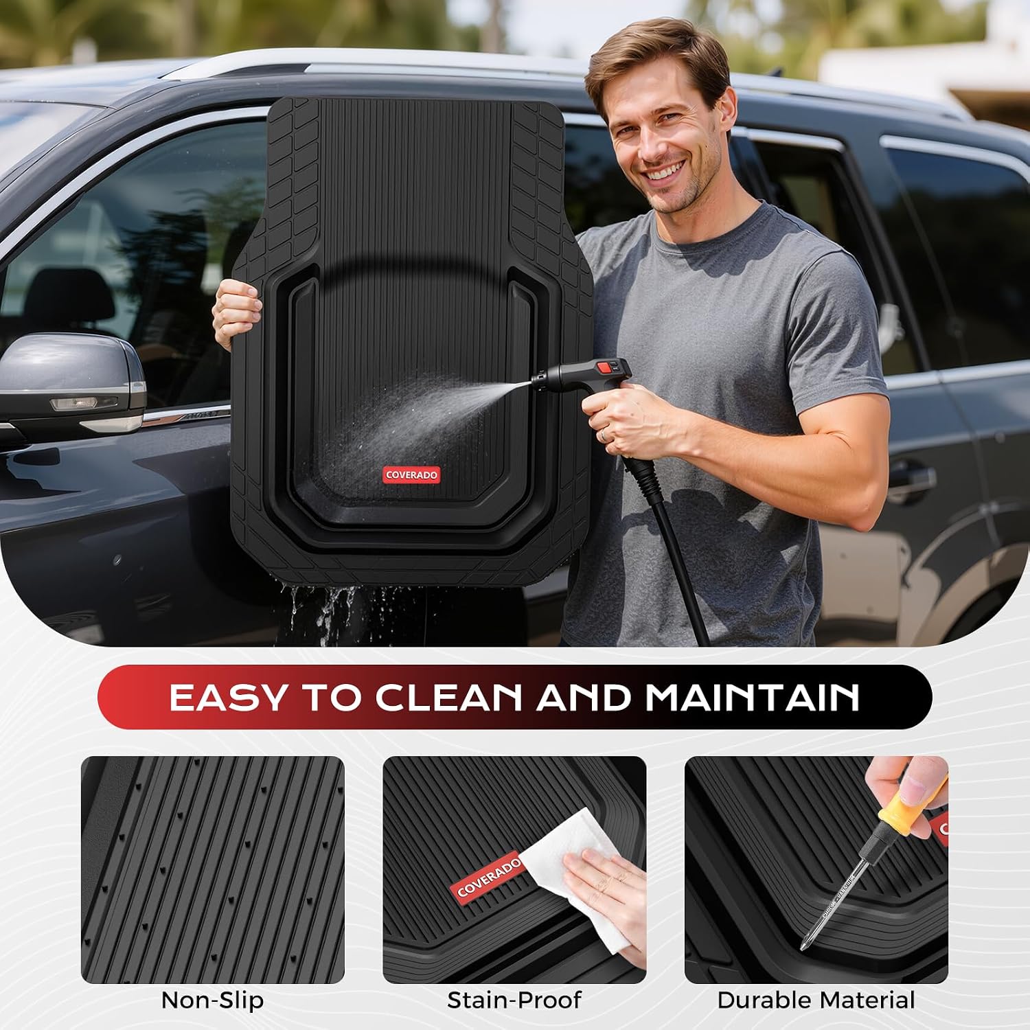 Detalle 2 de Coverado Car Floor Mats 3PCS Universal Fit