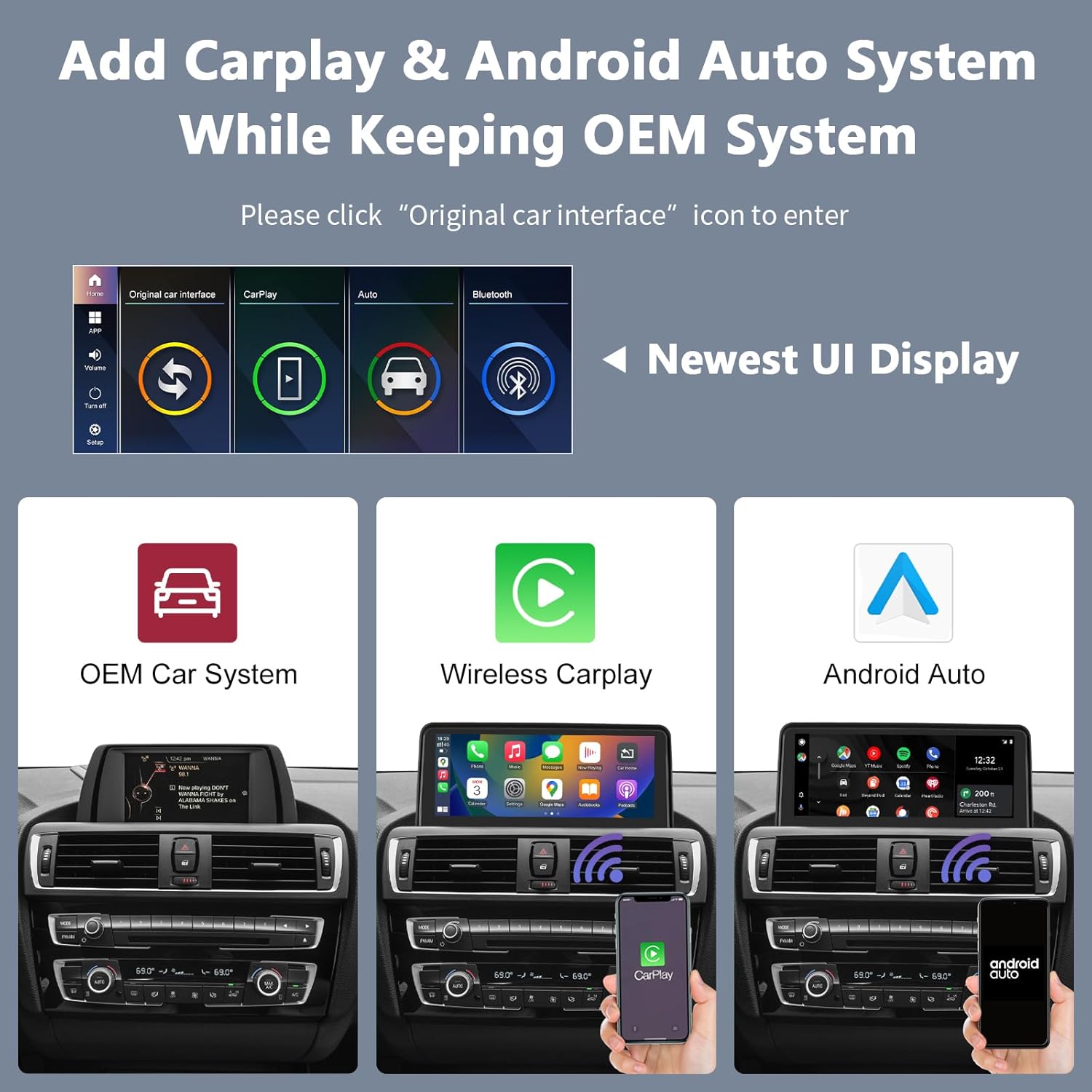 Detalle de Road Top Wireless CarPlay & Android Auto 10.25-inch Car Stereo for BMW 1 & 2 Series (2013–2015, NBT/LVDS 6-pin)
