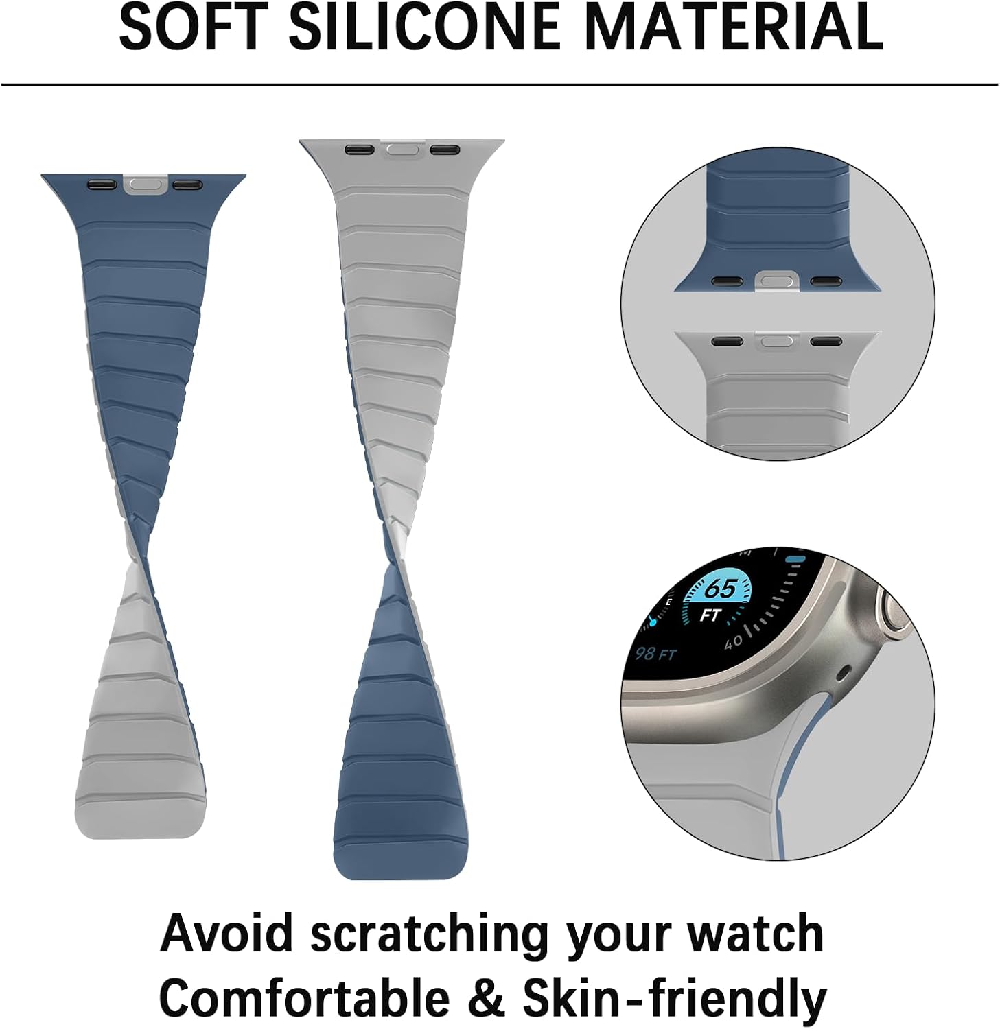 Detalle de Sixmoat Double Sided Reversible Strap for Apple Watch 38–42mm (Series 11/10 and more) – Misty Grey-Blue