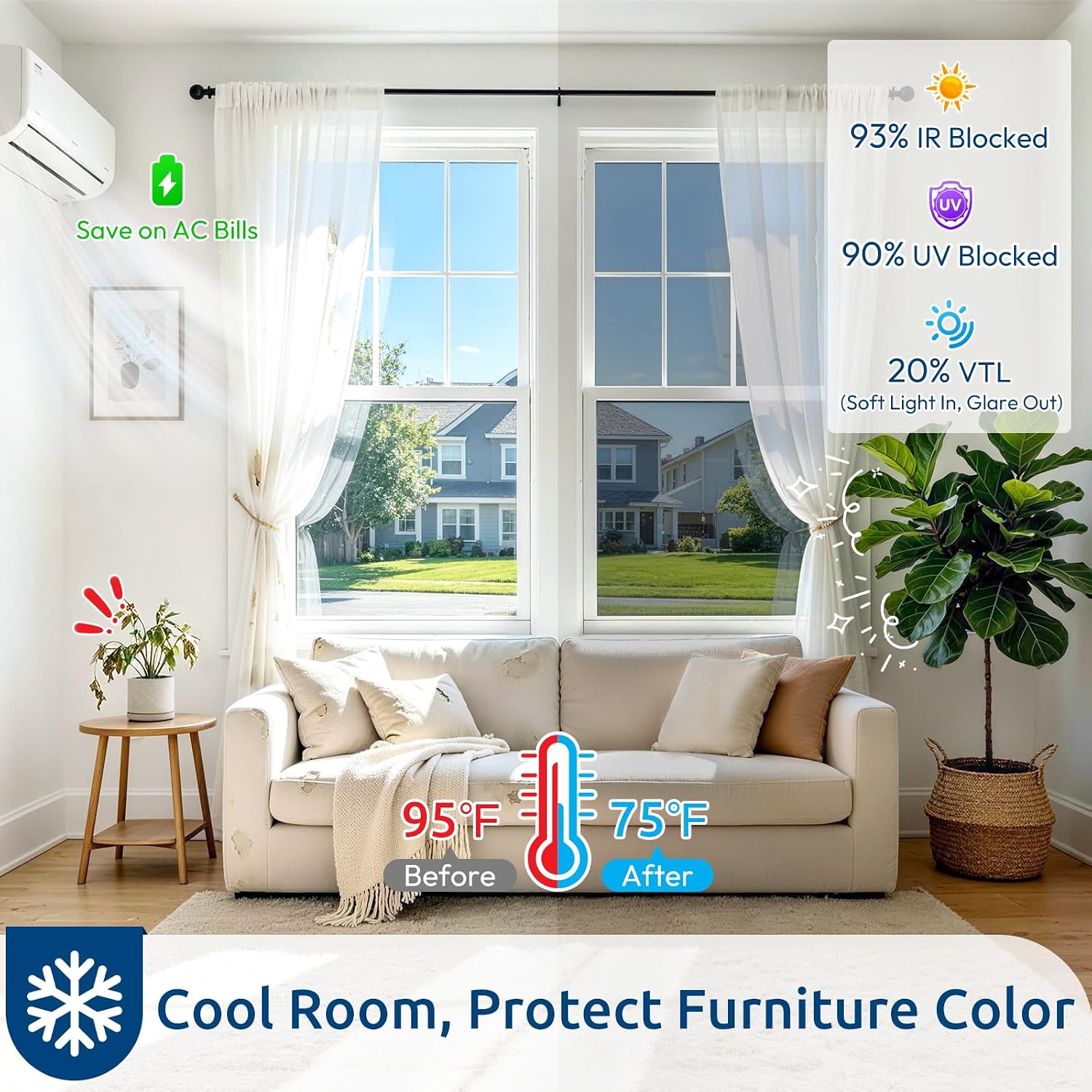 Detalle 2 de rabbitgoo One-Way Window Privacy Film, Silver, 29.5" x 196.8