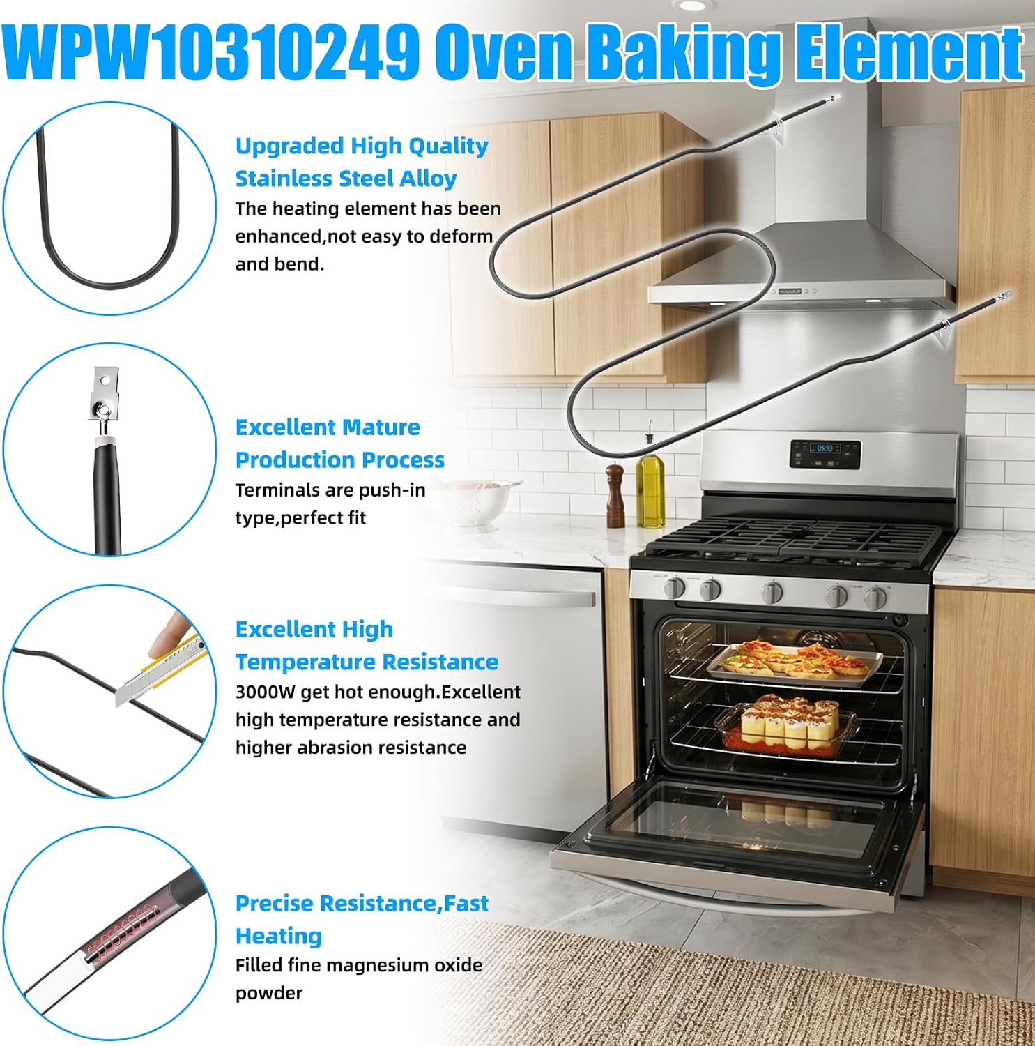 Detalle de WPW10310249 Range Oven Bake Element, 304 Stainless Steel, 3000W